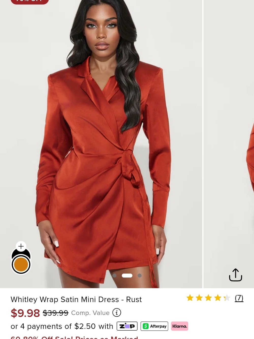 Fashion Nova Rust Satin Drape Cardigan - Picture 3 of 4